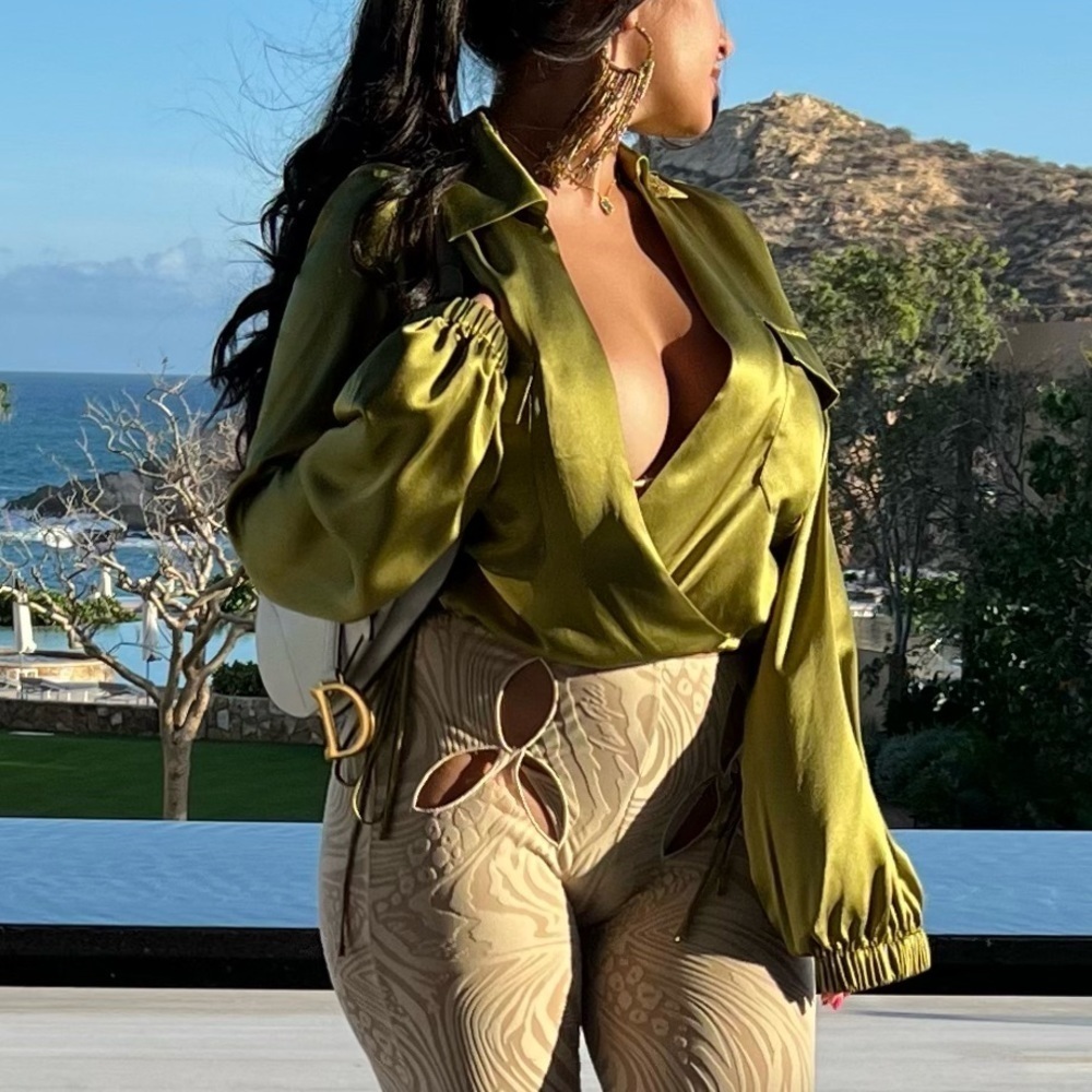 Green 100% Silk Top
